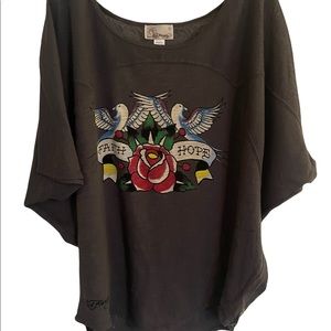 NWOT Ed Hardy Faith Love Boxy Short Sleeved  Vintage Throwback Tee Valentines XL